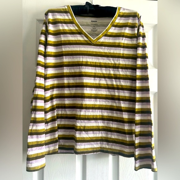 Sonoma Striped Long Sleeve Everyday Essential Tee, Size Large - Picture 1 of 3